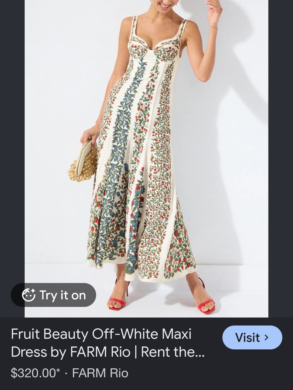 FARM Rio White Maxi Dress with Red & Green Floral Embroidery - Picture 8 of 9